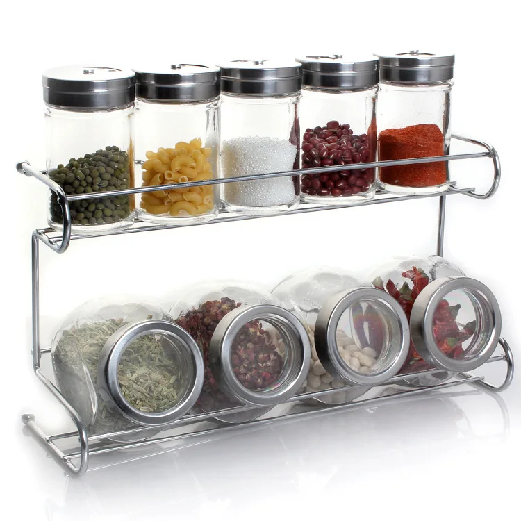 

Kitchenware glass spice bottle set seasoning jar sealed jar bottle rack 10-piece set seasoning box seasoning
