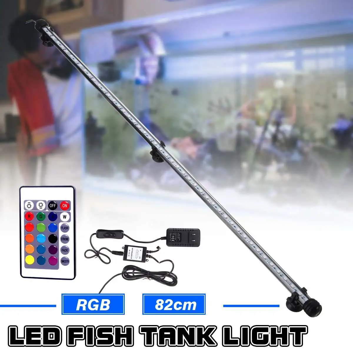 

Водонепроницаемый светодиодный светильник для аквариума IP68, световая планка RGB для аквариума, 82 см, погружная подводная лампа с зажимом, вод...