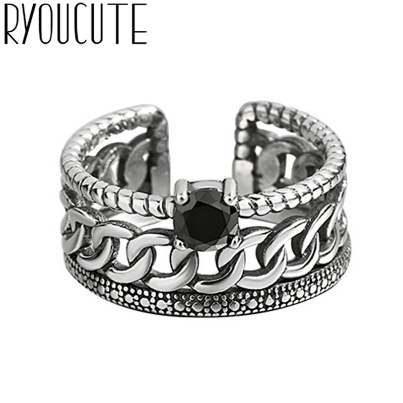 Преувеличенные ретро серебряные цветные черные Кристальные Многослойные кольца