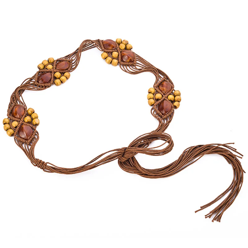 Женское платье в богемном стиле аксессуары ручной работы вязаный плетеный пояс