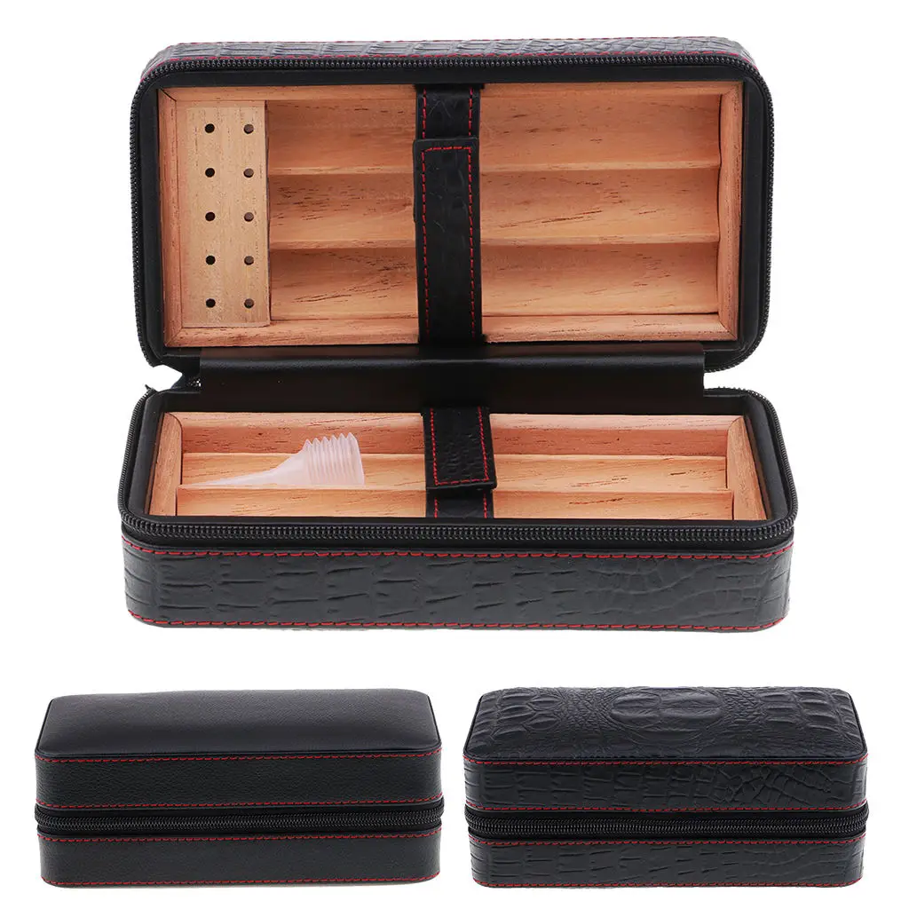 

Cedar Wood Humidor Leather Cigar Box Travel Case for 6 Cigars Storage Friends Bussiness Gifts