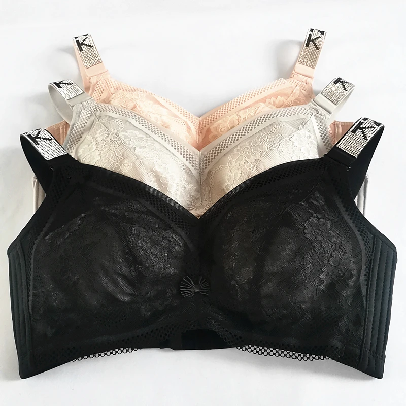 Women Lace Diamonds bra Inlay pink letter masonry Ultra-thin breathable top Shoulder strap Adjustable 34-46 Large size | Женская одежда