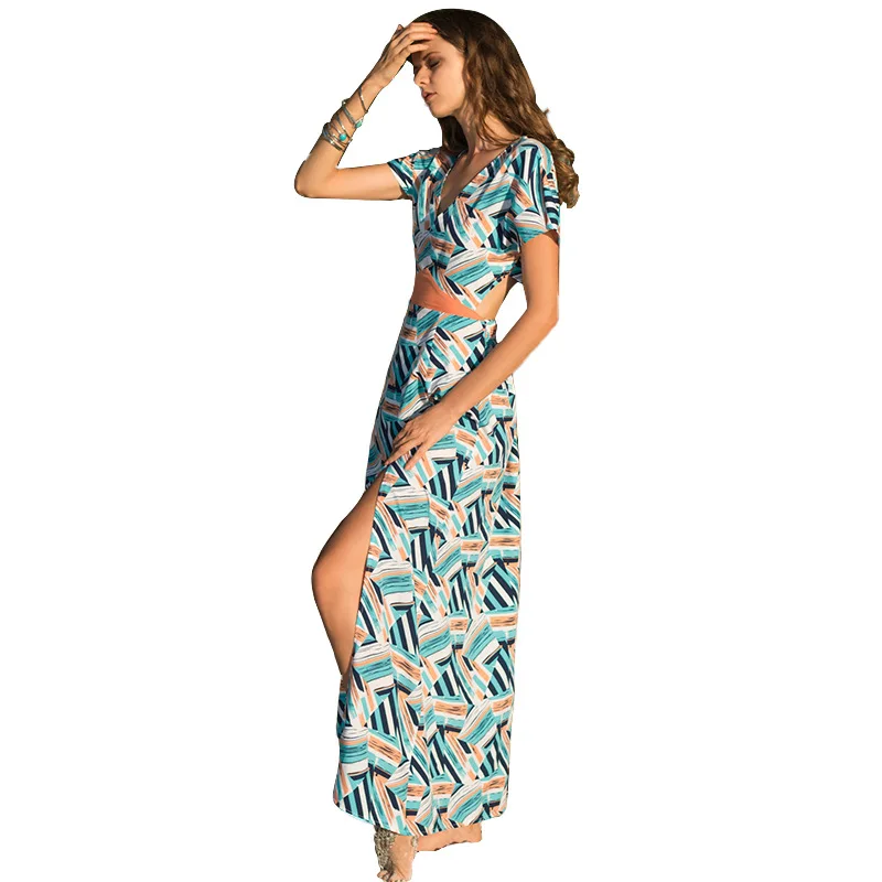 Летнее женское платье 2020 в клетку с цветочным рисунком новый пляжный