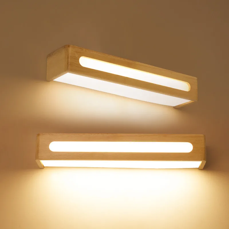 

Nordic mirror headlights solid wood dressing table makeup lamp bedroom wall lamp cabinet light bathroom bathroom headlight