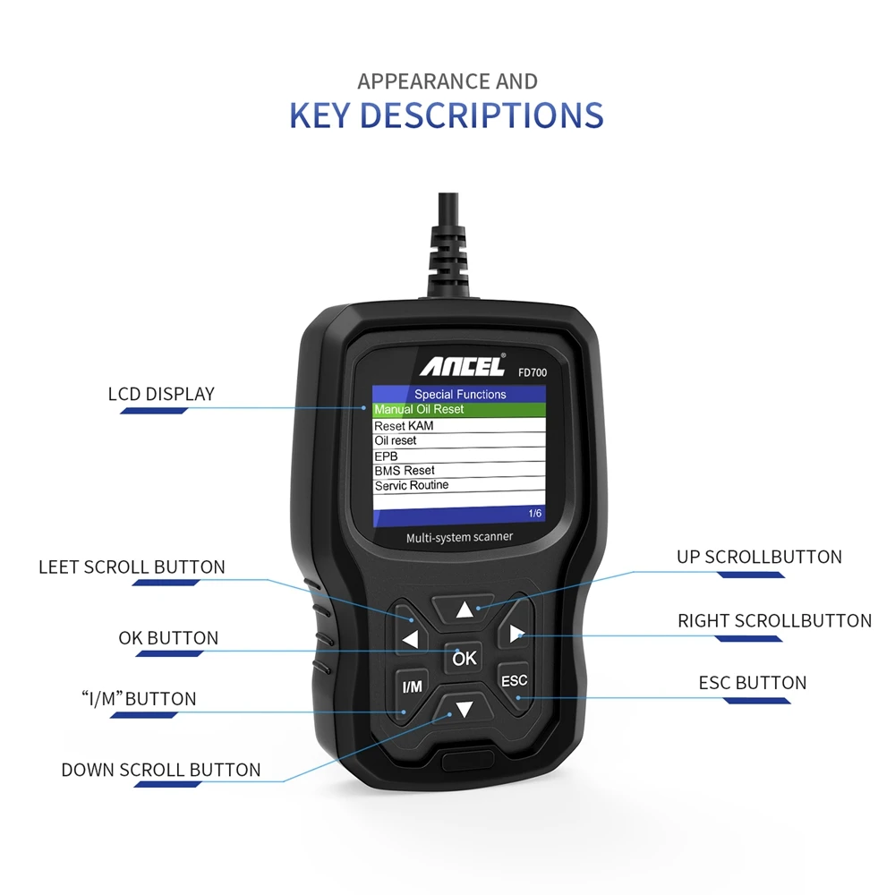 Автомобильный сканер Ancel FD700 OBD2 полная система EPB BMS и т. д. многоязычный