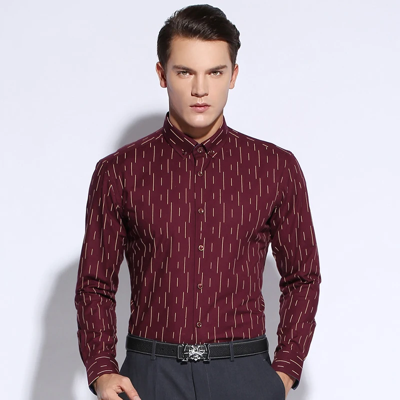 Мужская мода с длинным рукавом полосатые печатные оксфордские рубашки Высокое