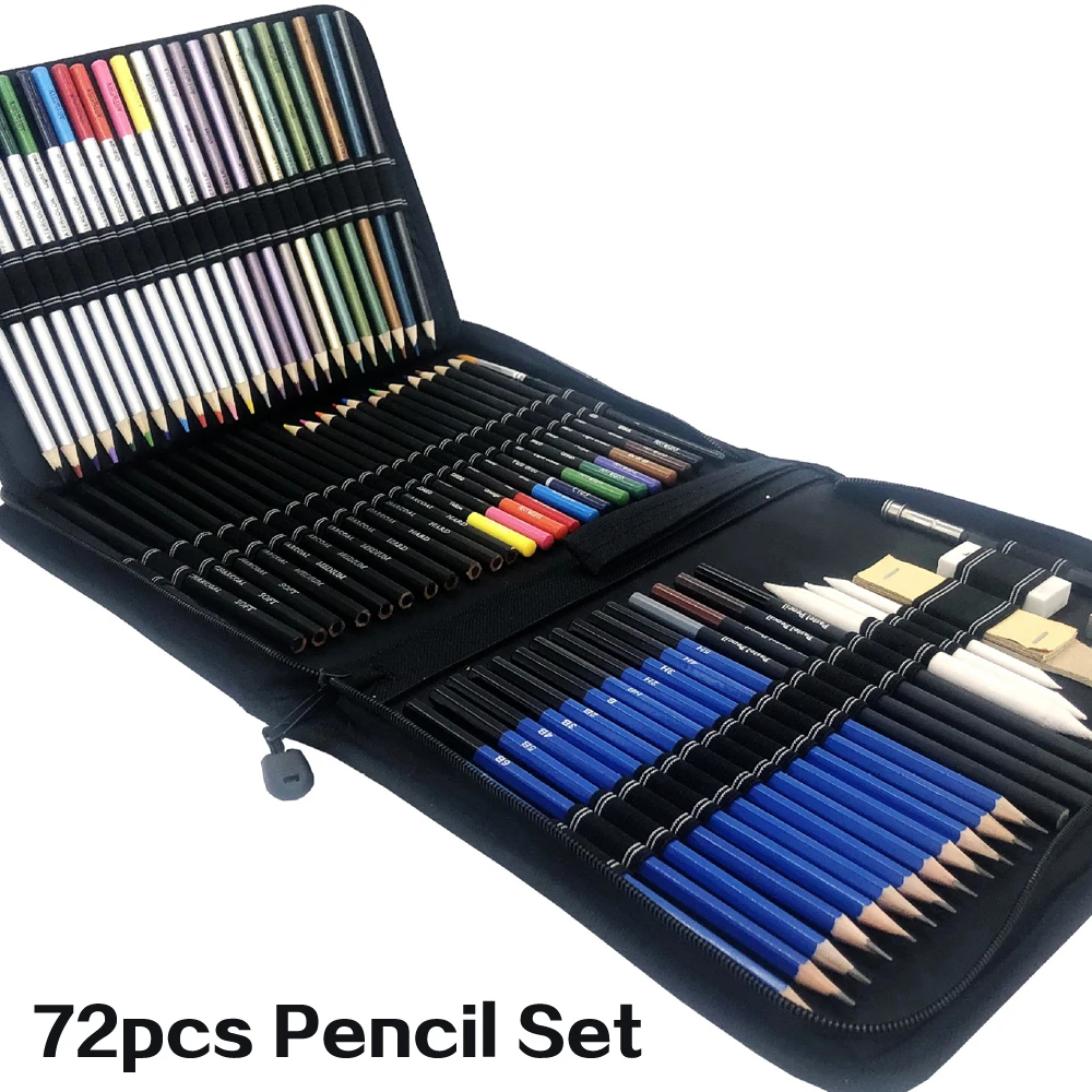 

72pcs Drawing Watercolor Pencils Art Supplies Set with Case Coloring and Sketching Art Set Graphite Knife Charcoal Extender Etc.