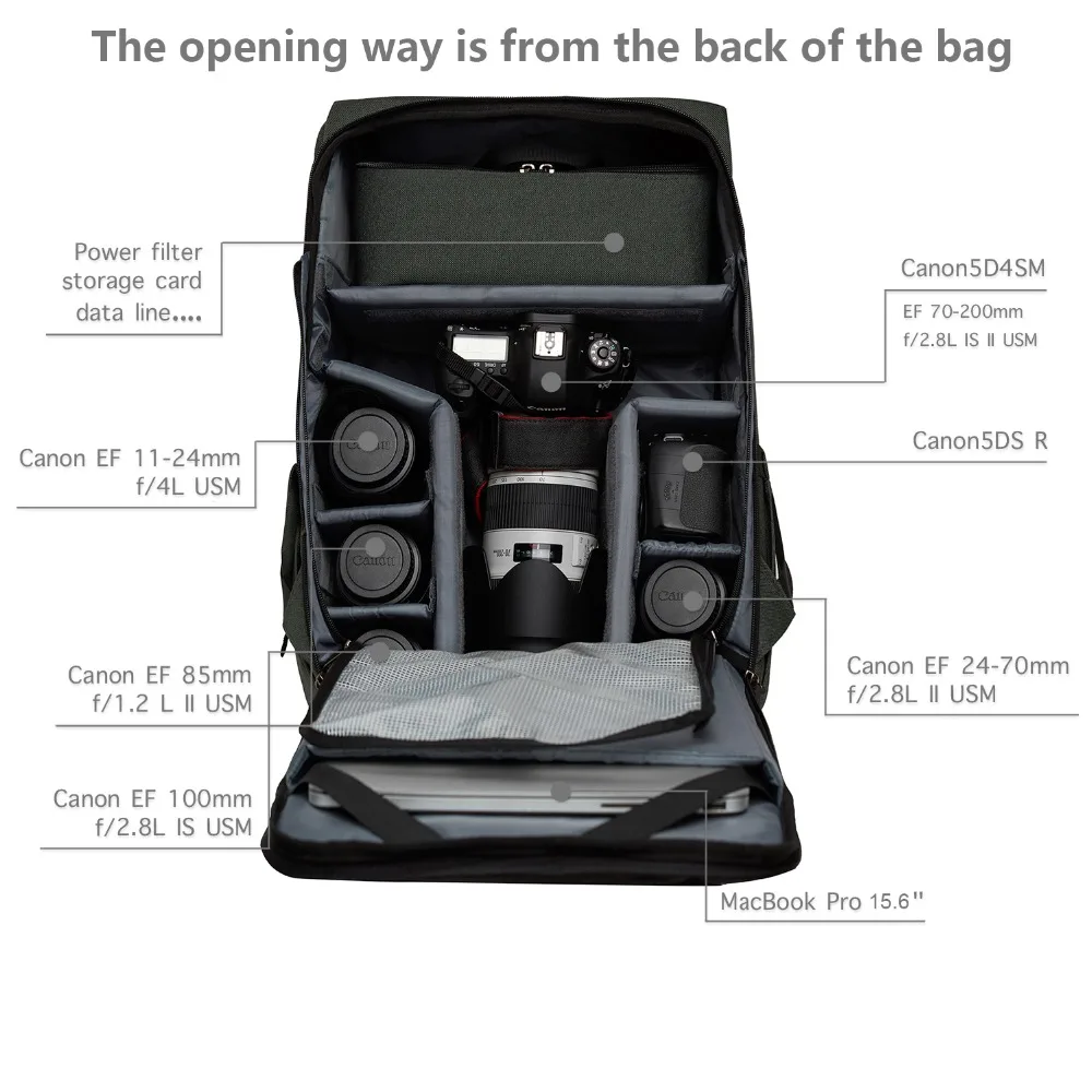 BAGSMART 15,6 ''школьная сумка для ноутбука Водонепроницаемый рюкзак для камеры SLR/DSLR камера s с дождевиком
