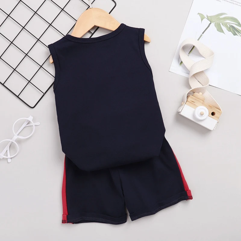 

1-5T 2Pcs Summer Baby Boys Clothing Set Color Matching Sleeveless Tops Shorts Kids Clothing Outfits