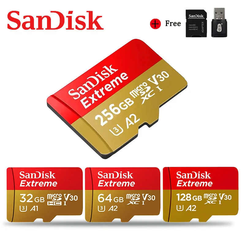 

SanDisk Micro SD 128GB 64GB 32GB Memory card Extreme Ultra 256GB microsd TF card 100MB/s Class10 U1/U3 4K With Adapter for Phone