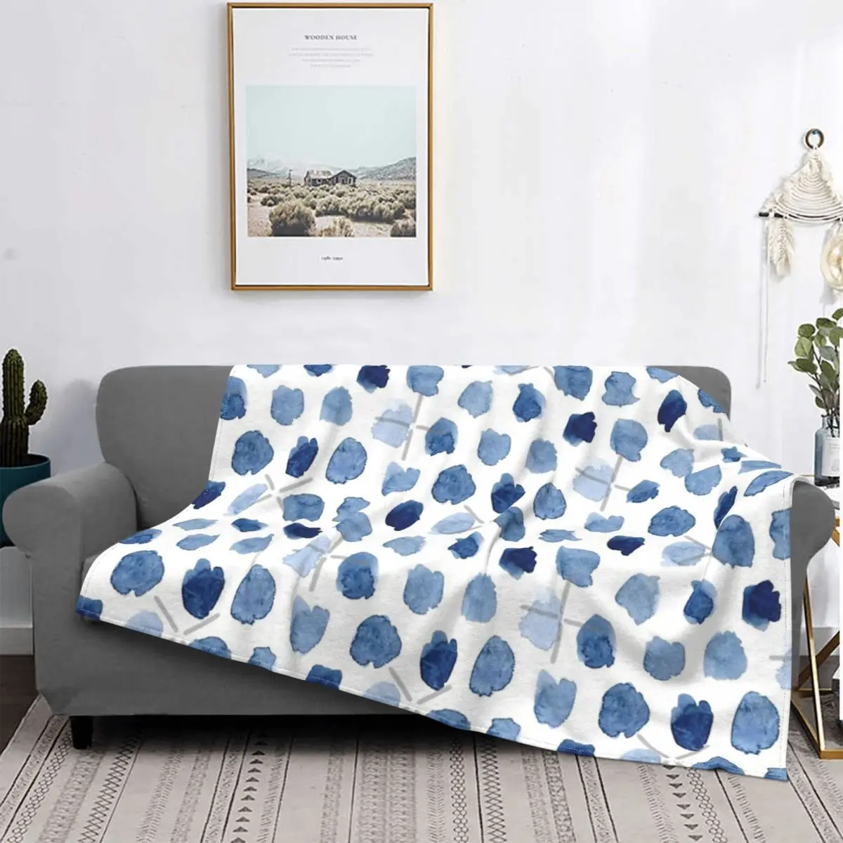 

Indigo Love-manta a cuadros para cama, cobertor para sofá, doble, a cuadros