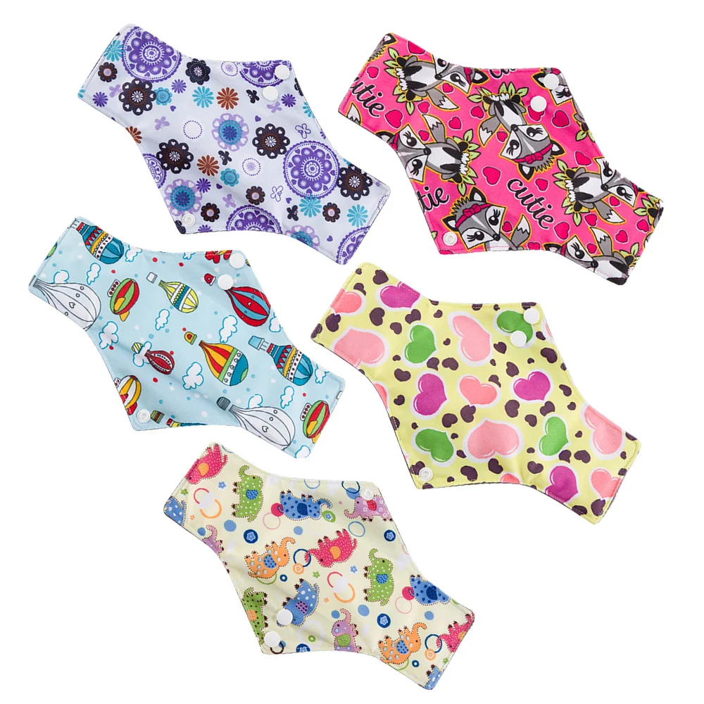 

5Pcs Washable Reusable Sanitary Towel Portable Foldable Bamboo Charcoal Cloth Menstrual Pads 25x18cm (Random Color)