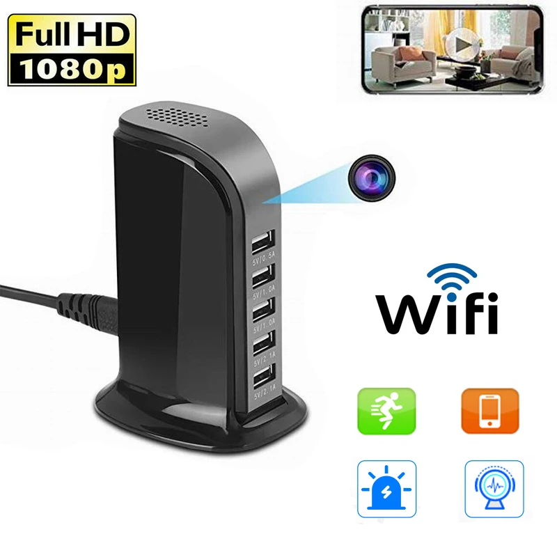 

Новинка 2020, HD Wi-Fi USB зарядная станция, камера 1080p, зарядное устройство с 5 USB-портами, видеокамера, беспроводная сетевая IP-видеокамера для дома ...