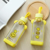 yellow glass water cups package blossom pattern transparent creative fresh cute girl heart portable sports outdoor cup