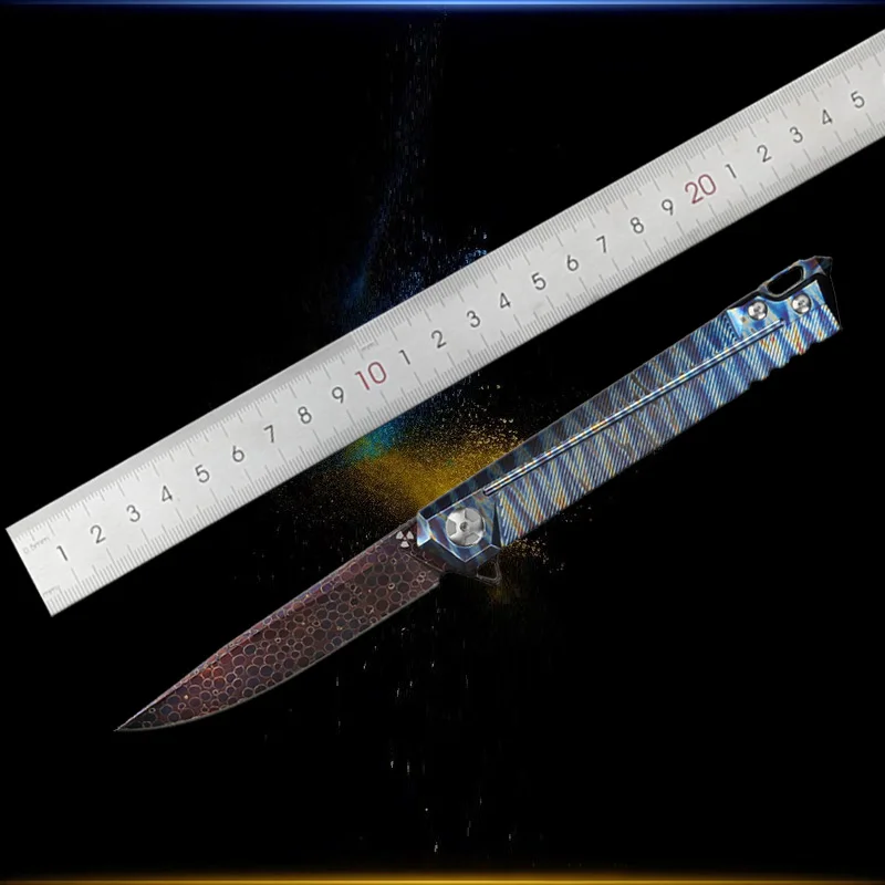 Карманный складной нож с ручкой из титанового сплава Дамасская сталь для