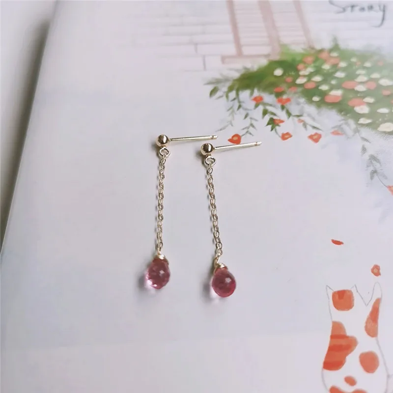 

DAIMI Faceted Water Drop Pink Topaz Earrings Female Genuine Gemstones 14k Gold Filled Pink Gem Earrings Custom