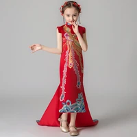 long party gowns for teen girls children gala phoenix red chinese style dresses kids happy birthday evening mermaid dress 3 14 y