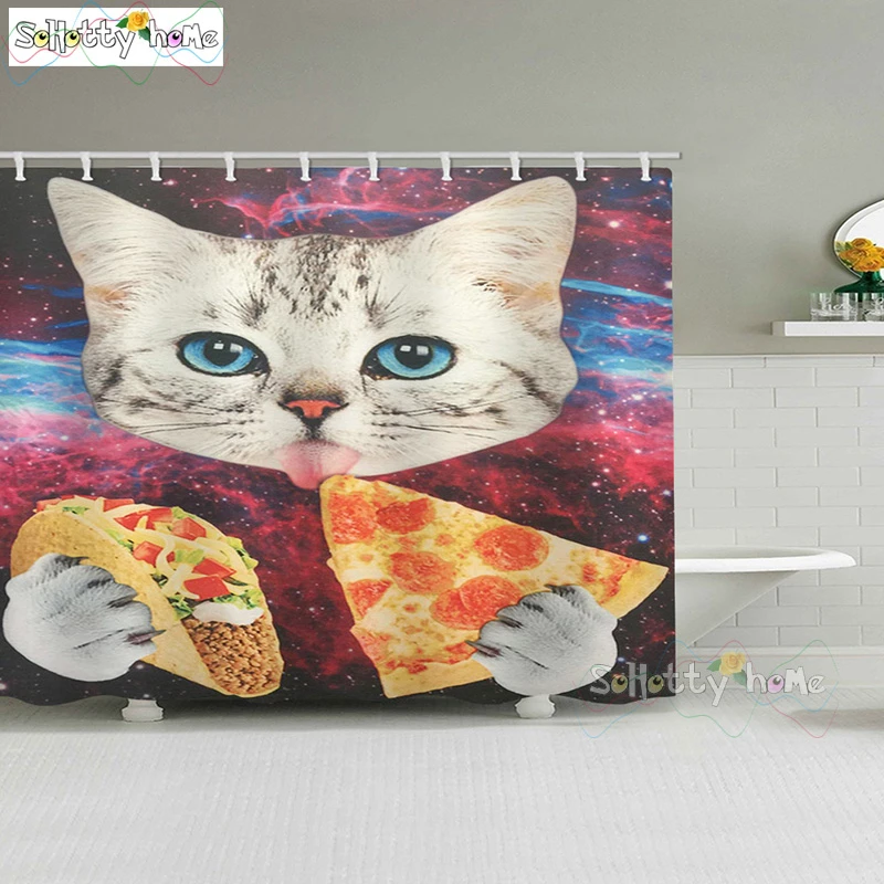 Занавеска для душа с принтом пиццы занавеска из полиэстера рисунком милого кота