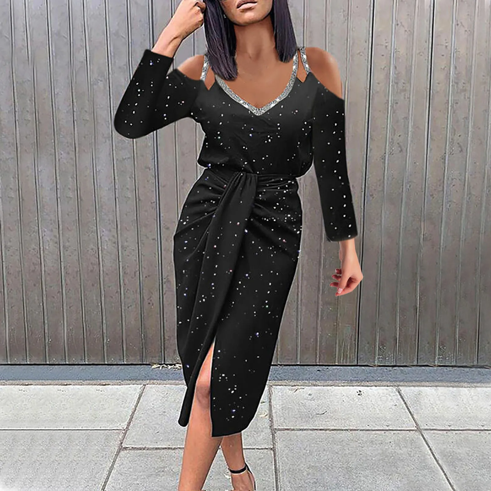 

Sexy Dresses For Women Mid Length Off Shoulder Bodycon Dress Sequined Irregular Evening Dress Vestidos De Mujer Casual 2022