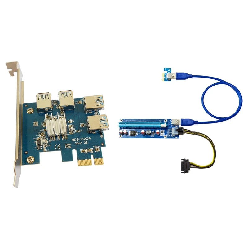 

006C PCIe Riser Card USB3.0 Adapter Card with PCI-E Riser Card 1 to 4 PCI-EX1 to PCI-EX16 Graphics Card Interface One