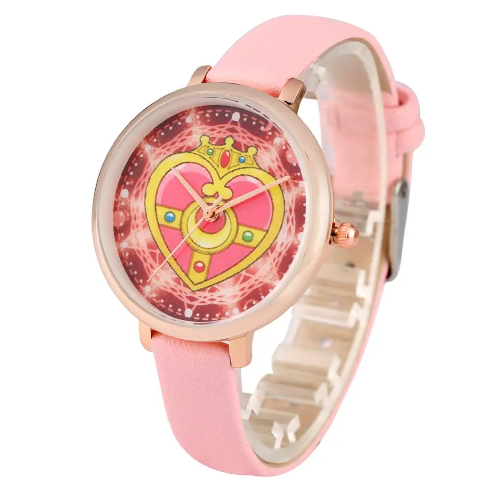 Популярные Сейлор Мун кварцевые часы для женщин нержавеющая сталь/кожаный