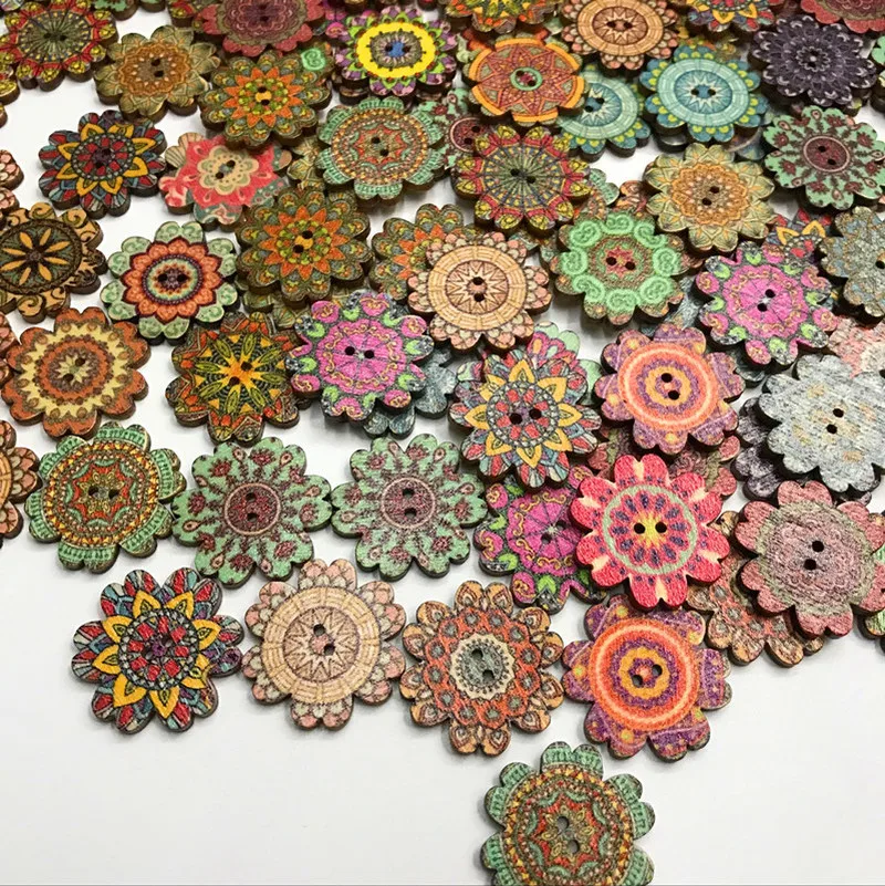 50 шт смешанные цвета деревянные пуговицы оптом 2 отверстия круглые декоративные