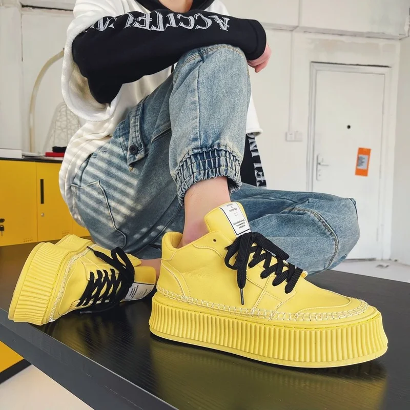 

Новые мужские туфли на толстой подошве, увеличивающие рост туфли, модные высокие белые туфли, Модные индивидуальные мужские туфли в Корейск...