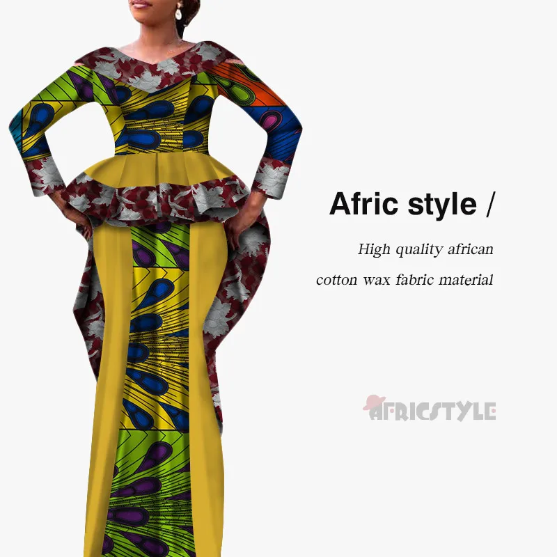 African Dashiki Bazin Dress 2 - Piece Top and High Waist Skirt Set model WY5341