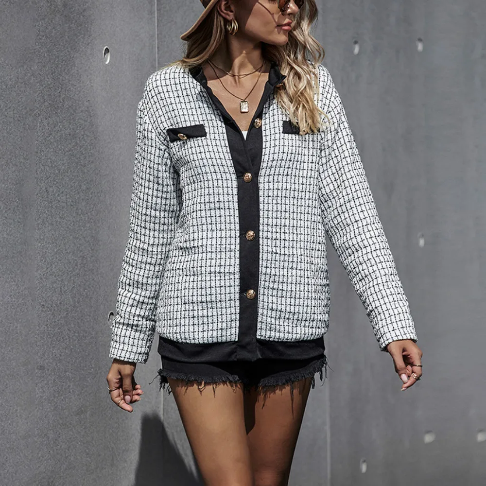 

2020 осенне-зимняя куртка женская куртка Лоскутная Толстая теплая одежда корейский белый клетчатый кардиган на пуговицах женские куртки вер...