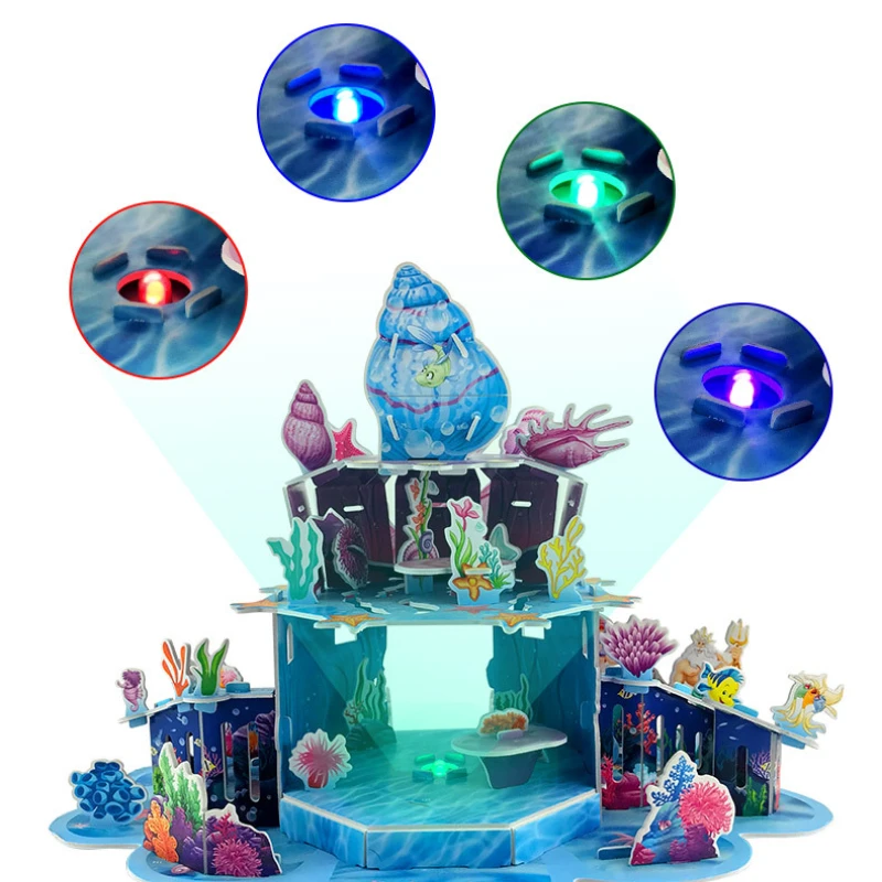 

Disney Mermaid Palace 3D Puzzles with Lights Early Games Baby Educational Intelligence Toys Hobbies Games For Children Gift