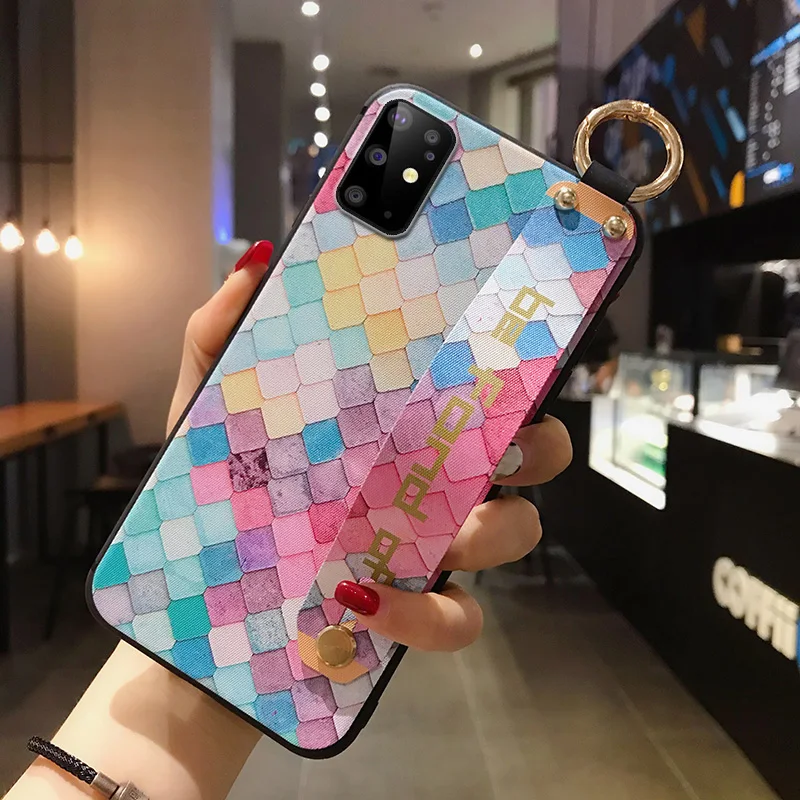 A51 A71 A50 A40 A70 A30 Cover Trendy Geometric Soft Wrist Strap Phone Holder Case for Samsung S20 Ultra S8 S9 S10 S20+ Note 10 9 | Мобильные