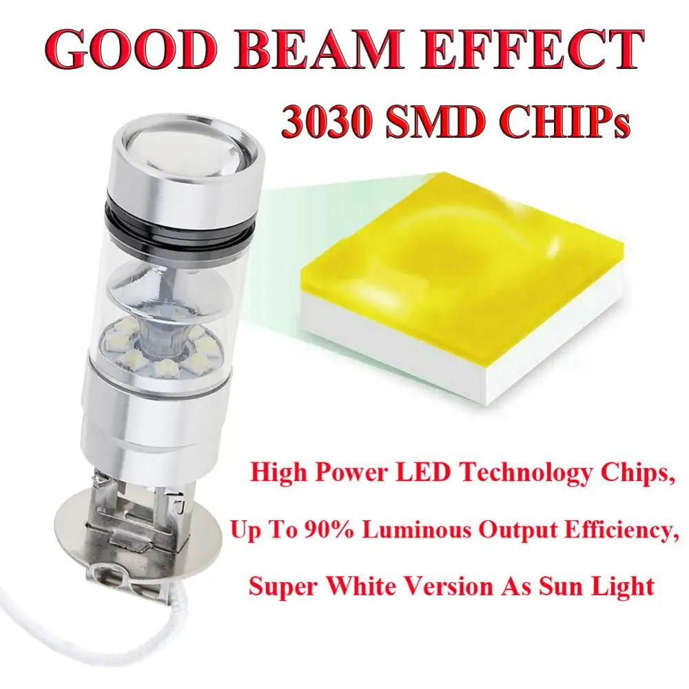 2 шт. H3 светодиодный туман светильник вождение автомобиля лампы 100 Вт супер яркие