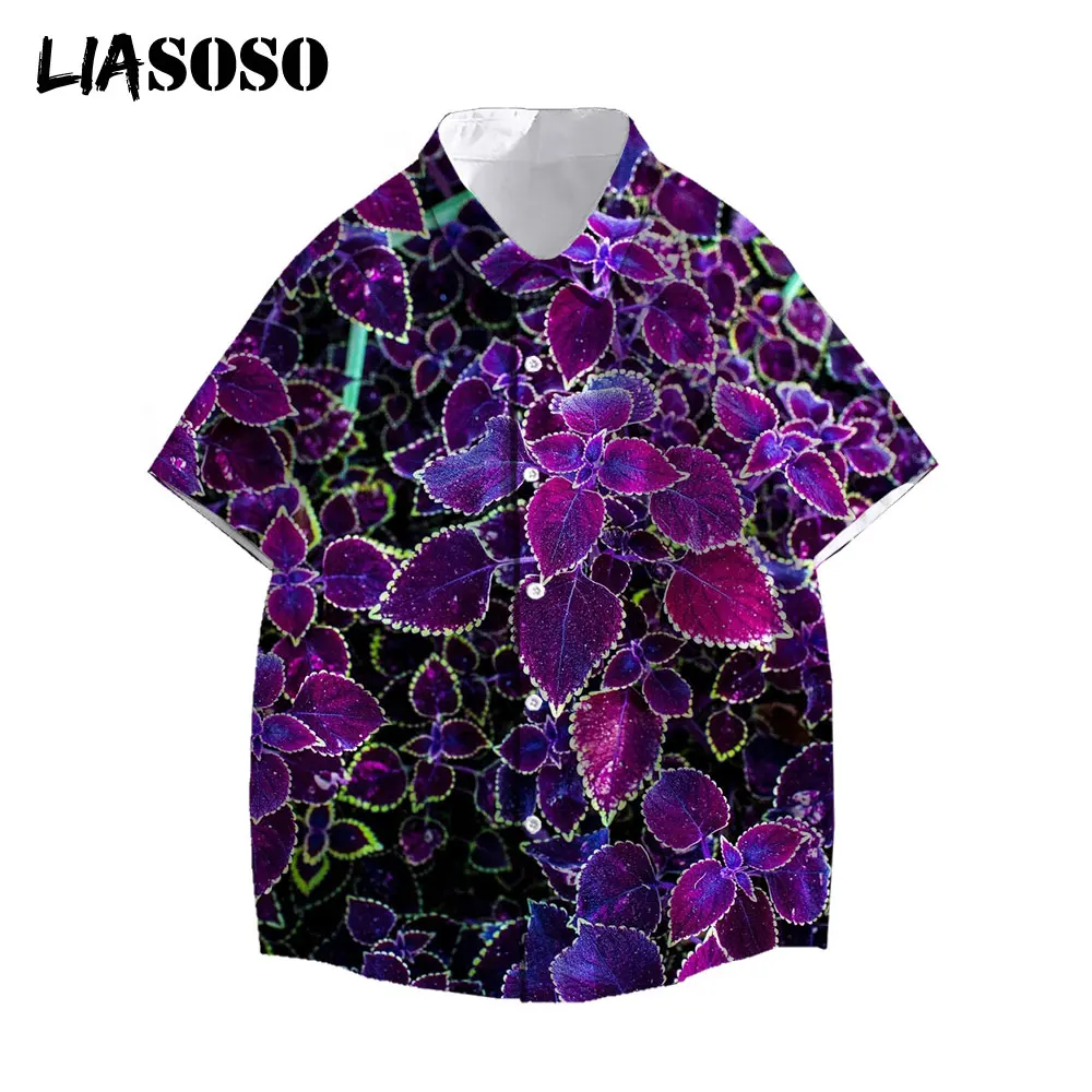

LIASOSO Summer Men Women Casual Fashion Short-Sleeve Shirts Holiday Streetwear Plant Flower 3D Print