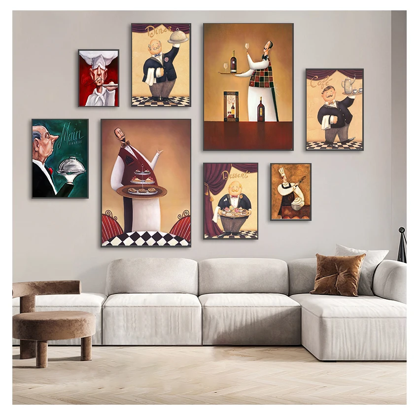 

On Canvas Vintage Style Poster Restaurant Kitchen Wall Art Decorative Pictures Nordic Home Decor Funny Chef Print Oil Painting