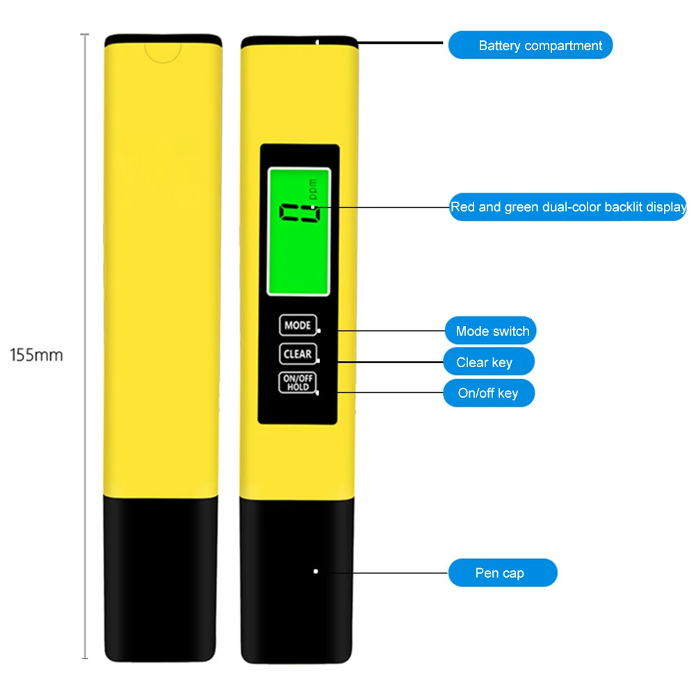 

2pcs Portable Pen Type 0-9990PPM Digital Water Quality TDS pH Tester with Backlight Measurement Water Purity Monitor dropship#22