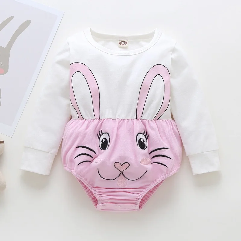 

2021 Autumn Baby Girls Clothes Rabbit Cartoon Long Sleeve Romper Baby Bodysuit