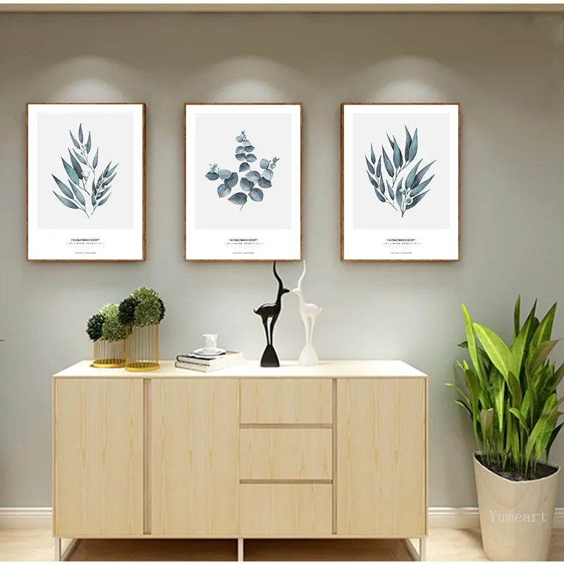 Эвкалипт принт зелени Wall Art зеленые листья плакат Современный минималистское