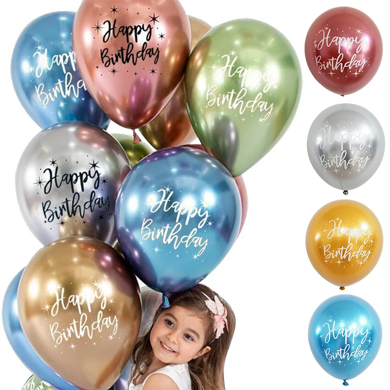 

1/5/10PCS Happy Birthday Balloon Decor Rose Gold Chrome Metallic Latex Balloons For Kids Adult Birthday Party Metal Globos
