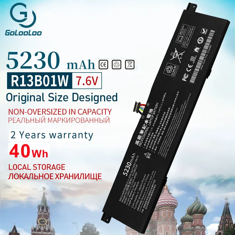 

Golooloo 5230mAh 7.6V New R13B01W R13B02W Laptop Battery r13b01w r13b02w For Xiaomi Mi Air 13.3" Series Tablet PC 40WH