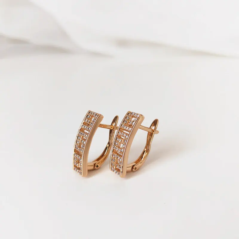Earrings color 585 rose gold zircon inlaid wedding jewelry anniversary gift fashion exquisite shiny classic small earrings | Украшения и