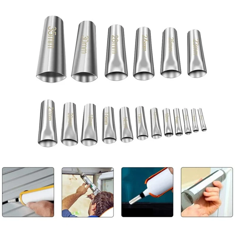 

NEW-18Pcs Stainless Steel Caulking Nozzle Reusable Caulking Nozzle Sealant Kitchen Window Finishing Tool