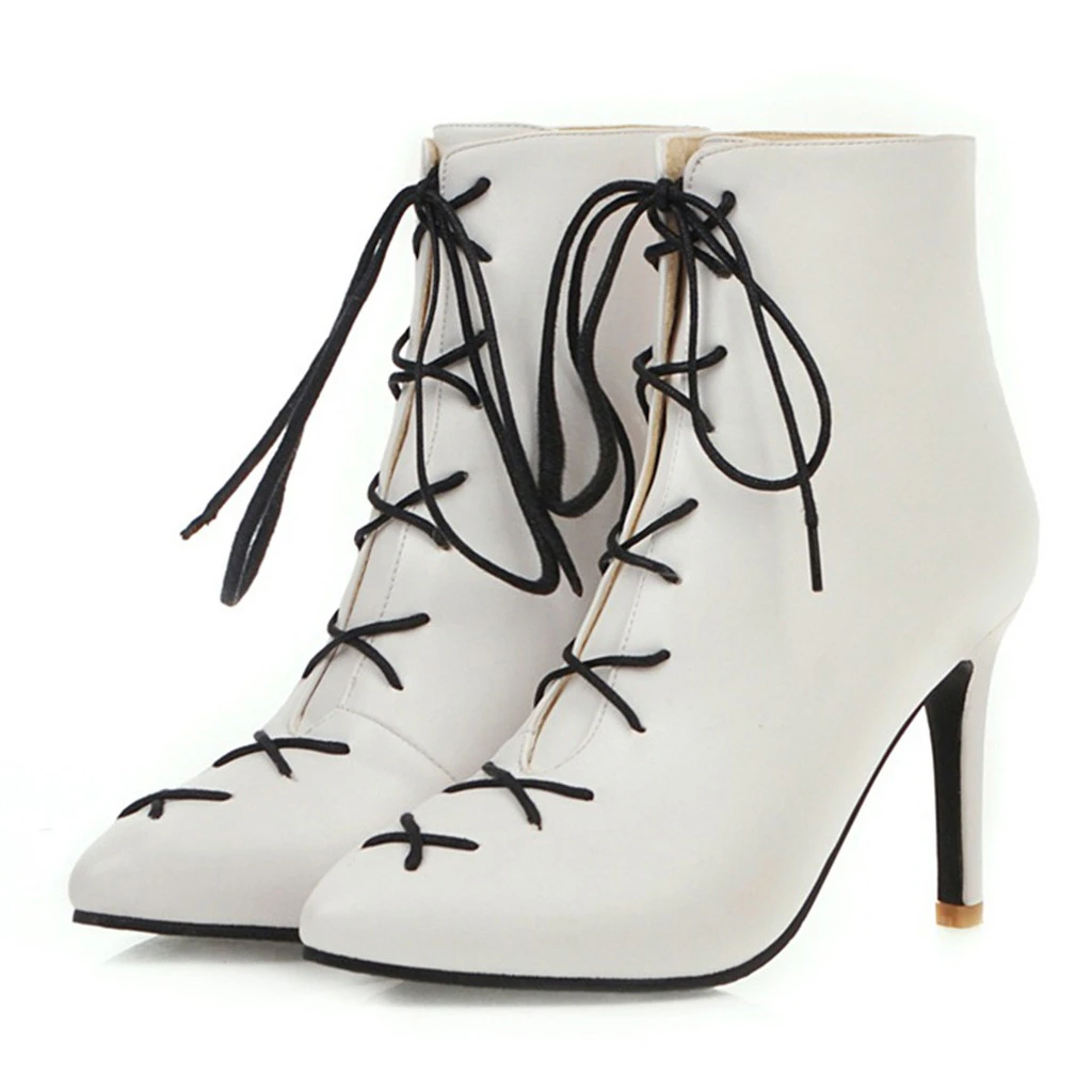 SAGACE/Новинка Черные кожаные женские ботинки на высоком каблуке со шнуровкой и