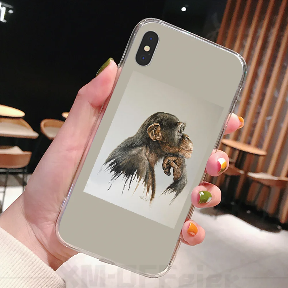 Reayou Monkey Gorilla Ape Baby Drawing TPU Soft Rubber Phone Cover for iPhone 11 pro XS MAX 8 7 6 6S Plus X 5 5S SE XR cover | Мобильные