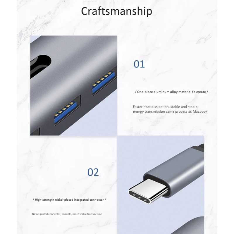 

Docking Station Type-C to Gigabit Network Card + USB3.0 x 3 + PD Power Supply Five-In-One Docking Station