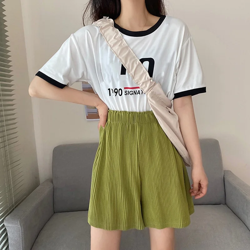 

Summer Wide Leg Shorts Women Large Size Casual Solid Short Loose Elastic Waist Female Short Pants Korean Fashion Shorts