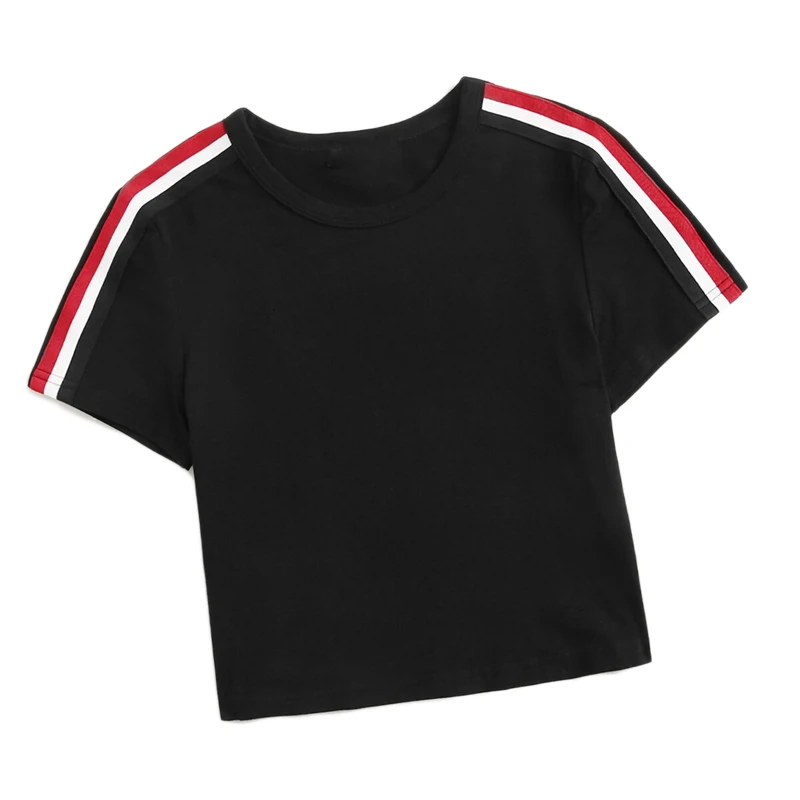 SweatyRocks топ в контрастную полоску, уличная одежда с коротким рукавом, женские футболки с боковой полосой, летние повседневные женские короткие футболки
