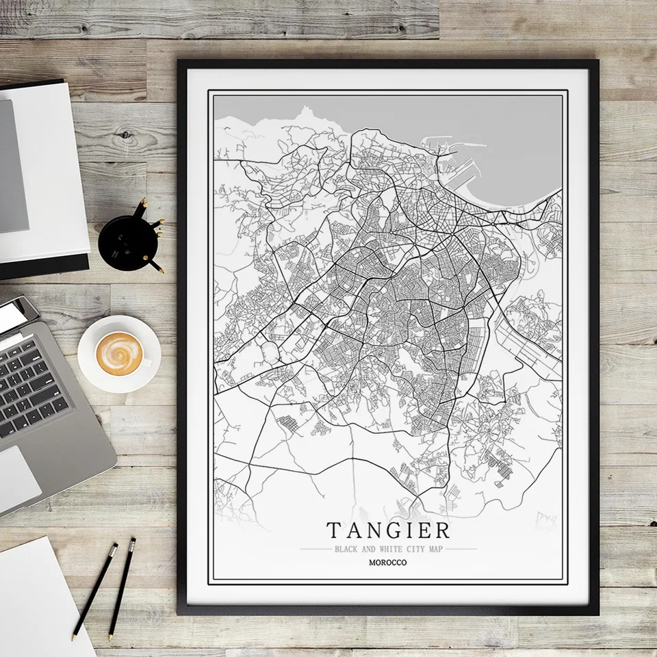 Марокканская столица креативная Карта города рабат планшетофон Черно-Белая