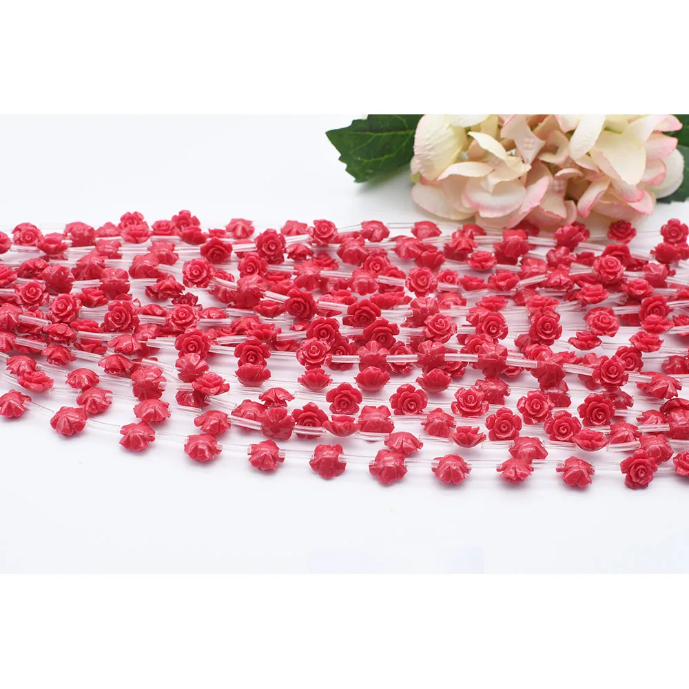 

2 strands 12mm vironmental protection resinRed Camellia flower synthesized Loose stone powder DIY bracelet necklace jewelry