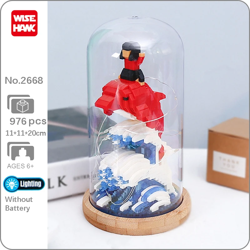 WS 2668 Girl Dolphin Fish Sea Wave Animal Building Blocks Pet Led Light Display Cover Wood Base Mini Diamond Bricks Toy Kid Toys