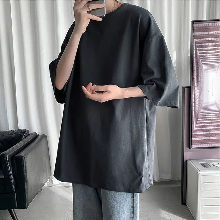 

Solid color summer short sleeve t-shirt men's trend simple loose leisure student half sleeve t-shirt men's